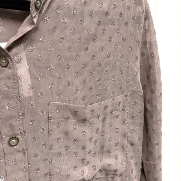 Abercrombie and Fitch Blouse, Button Down, Cocoa Brown, Shiny Polka Dots, Size M - Picture 5 of 10
